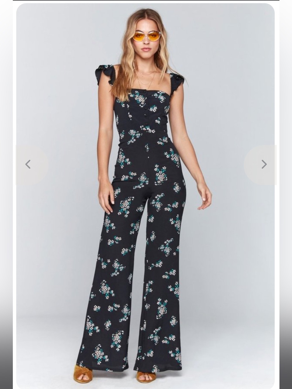 Flynn Skye Bardot Floral Square-Neck Wide-Leg Jumpsuit - Black